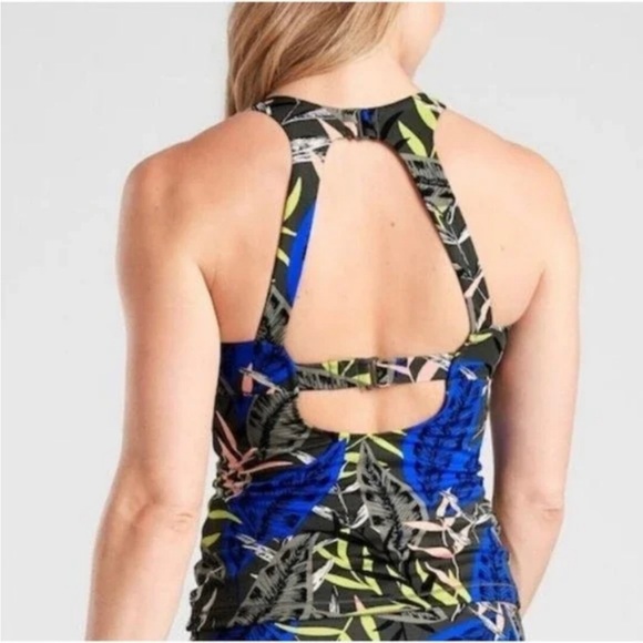 Athleta tankini top high neck midnight palm floral swim built in bra 32B/C - Picture 2 of 5
